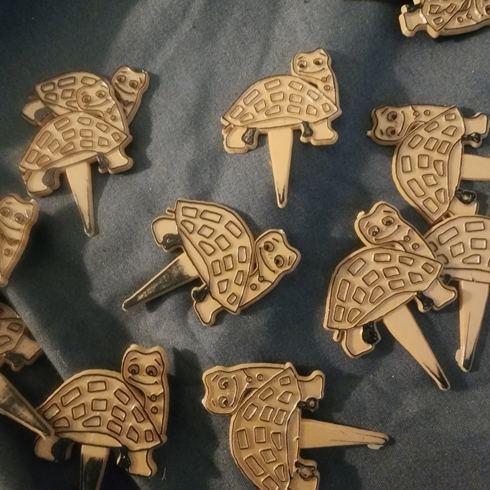 Vintage Brown TURTLES,  1970's  Cupcake decorations PICKS Cake Toppers 12